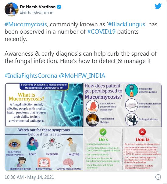Dr. Harsh Vardhan gave message of awareness on Twitter on black fungus
